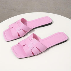 Women's Flat Sandals Slip on Square Toe Lightweight Shoes