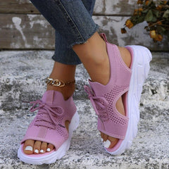 Women's Knitted Platform Sports Sandals Comfy Solid Lace Up Slingback Shoes