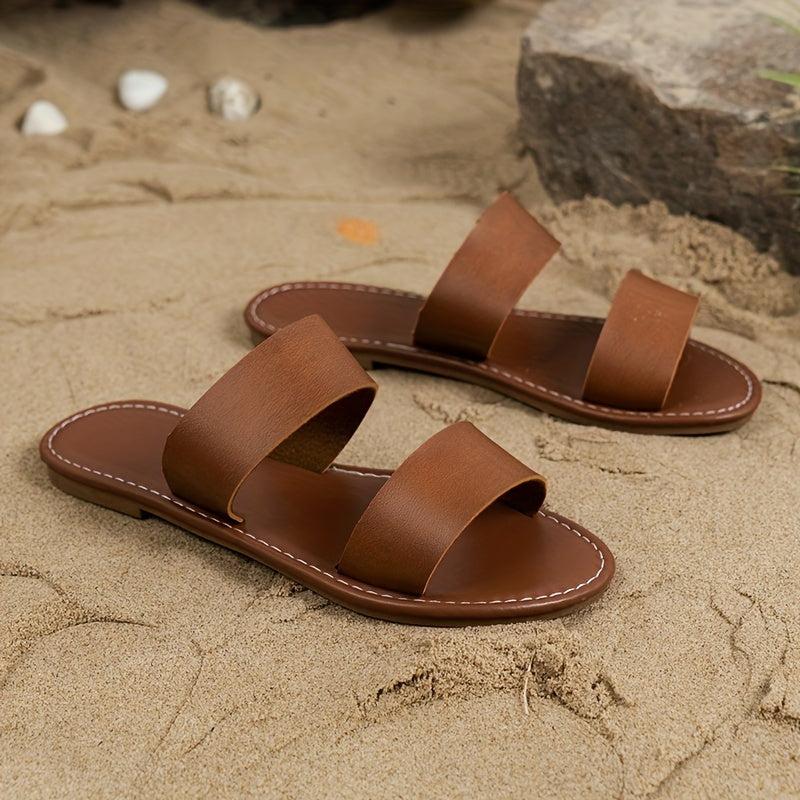 Women's Double Strap Slide Sandals Lightweight Flat Summer Shoes