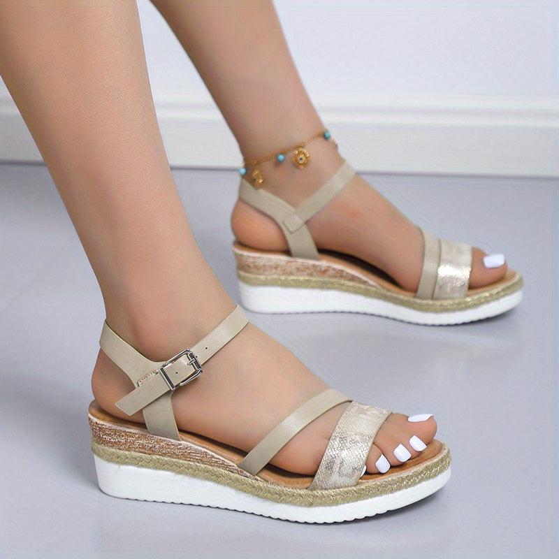 Women's Wedge Sandals Open Toe Ankle Strap Comfy Outdoor Shoes
