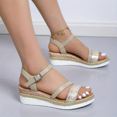 Women's Wedge Sandals Open Toe Ankle Strap Comfy Outdoor Shoes