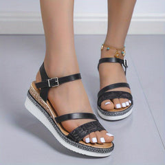 Women's Wedge Sandals Open Toe Ankle Strap Comfy Outdoor Shoes