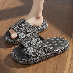 Women's Paisley Printed Pillow Slides Open Toe Soft Sole Shoes