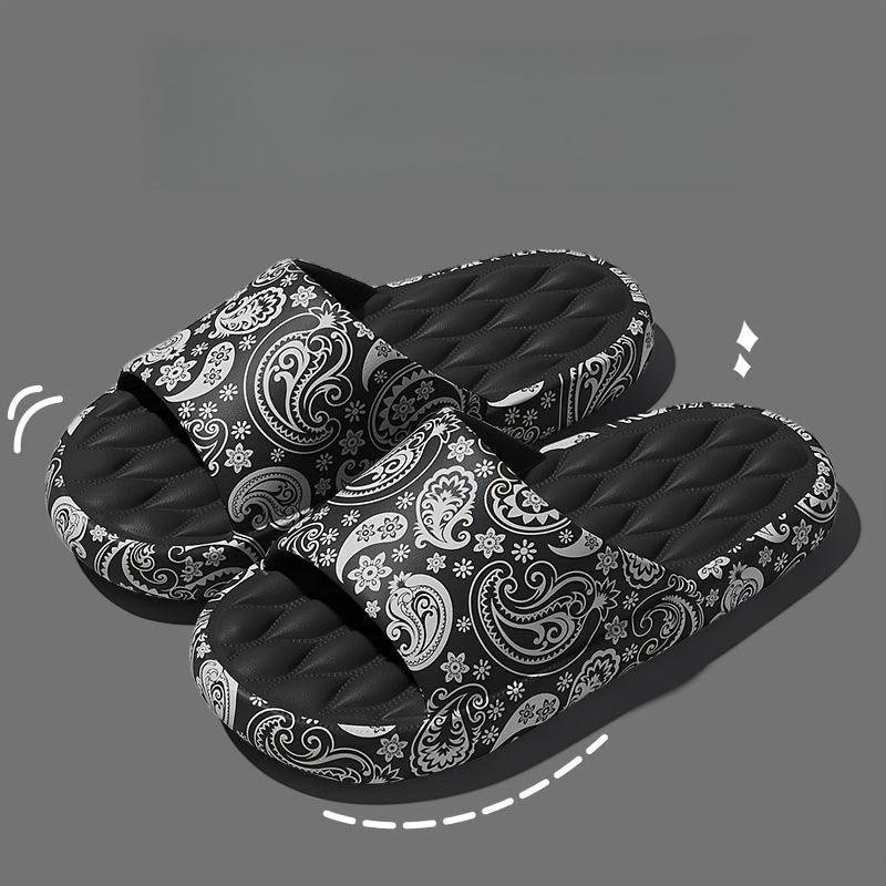 Women's Paisley Printed Pillow Slides Open Toe Soft Sole Shoes