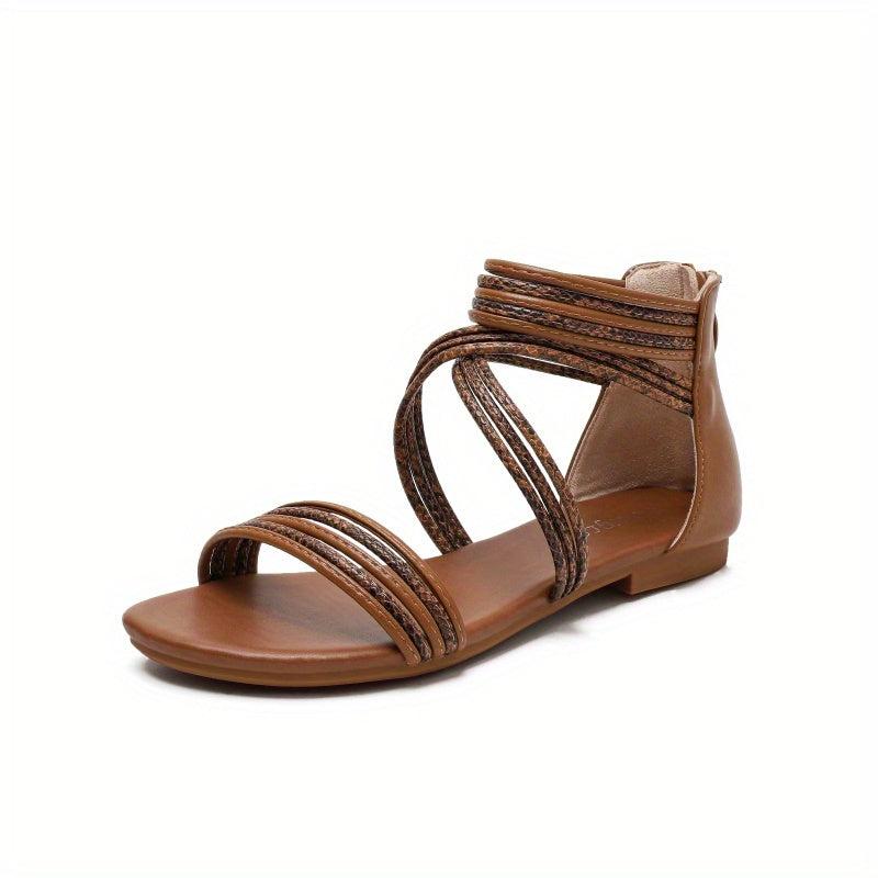 Women's Back Zip Flat Sandals - Open Toe Beach Shoes