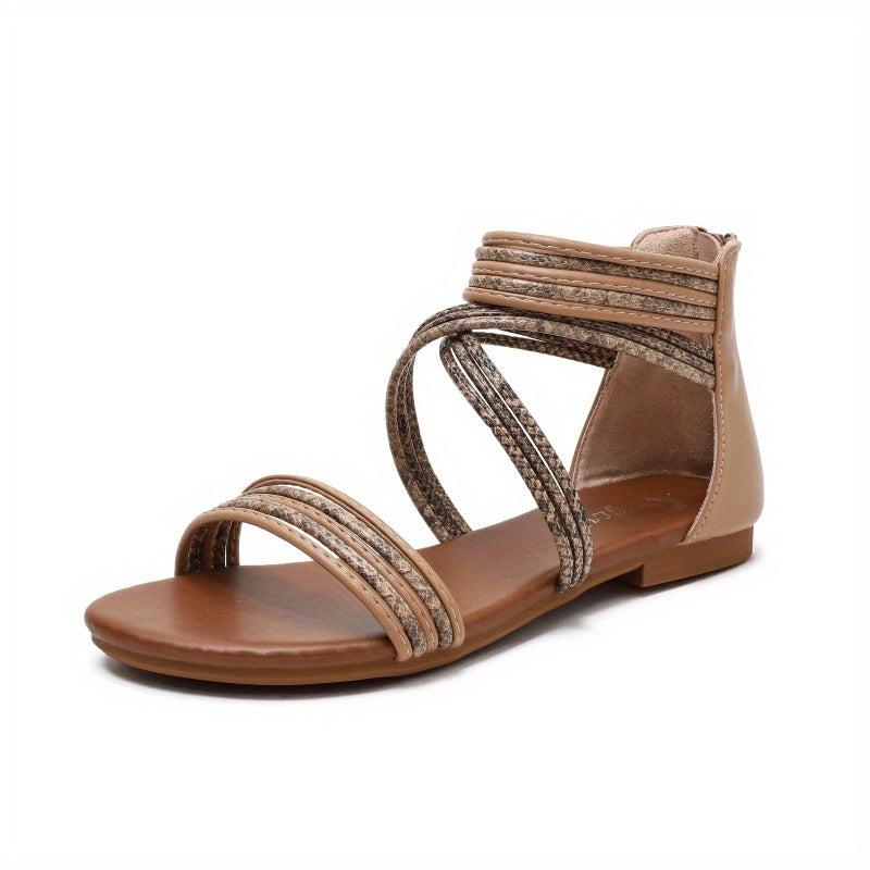 Women's Back Zip Flat Sandals - Open Toe Beach Shoes