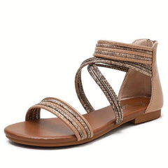 Women's Back Zip Flat Sandals - Open Toe Beach Shoes