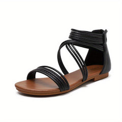 Women's Back Zip Flat Sandals - Open Toe Beach Shoes