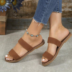 Women's Double Band Flat Slide Sandals Comfy Open Toe Slip On Shoes
