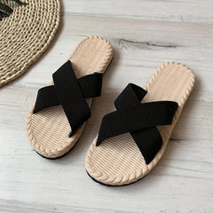 Women's Cross Strap Flat Slides Open Toe Espadrille Slide Sandals