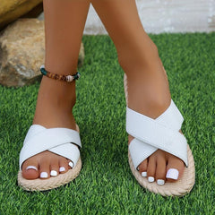Women's Cross Strap Flat Slides Open Toe Espadrille Slide Sandals