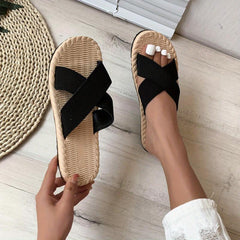 Women's Cross Strap Flat Slides Open Toe Espadrille Slide Sandals