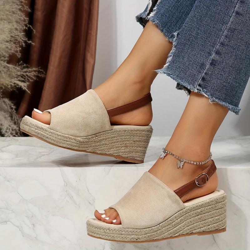 Women's Peep Toe Wedge Espadrille Sandals