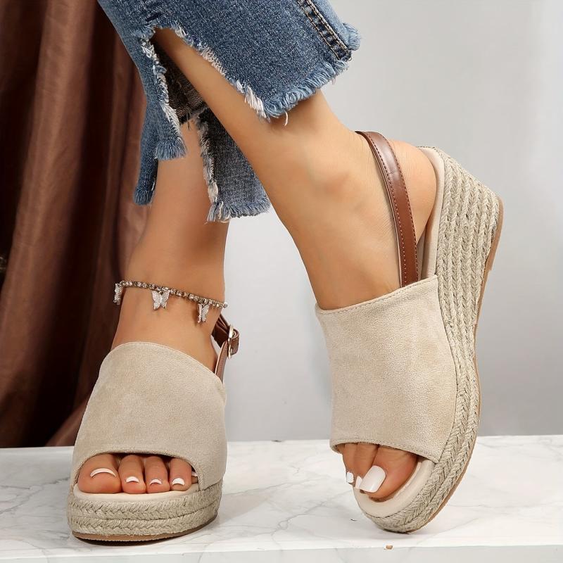 Women's Peep Toe Wedge Espadrille Sandals