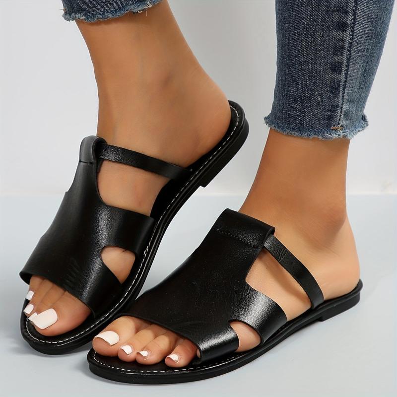 Women's Faux Leather Flat Slide Sandals