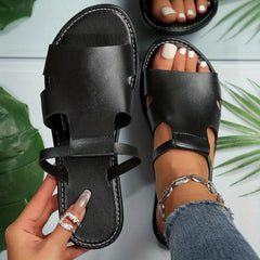 Women's Faux Leather Flat Slide Sandals