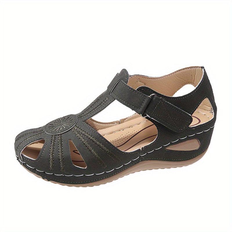 Women's Retro Wedge Sandals Closed Toe Soft Sole Outdoor Non Slip Sandals