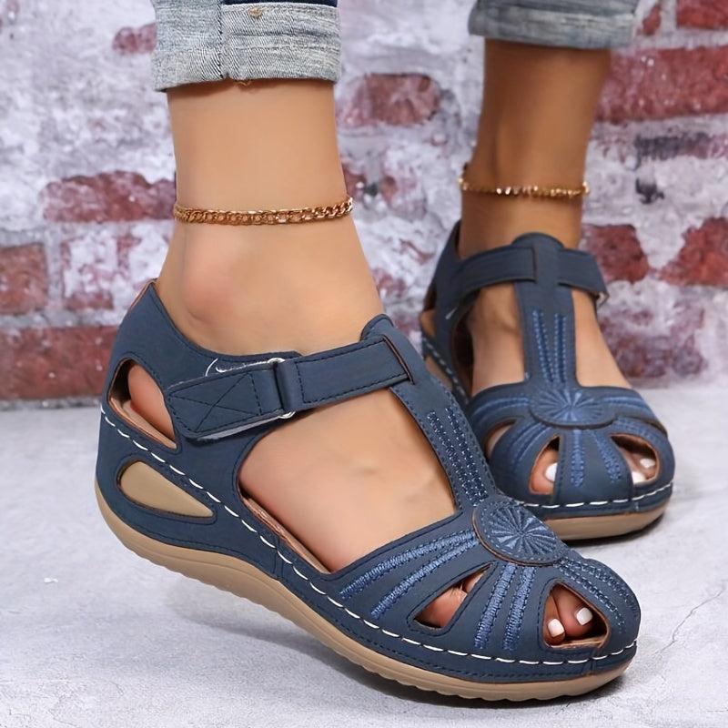 Women's Retro Wedge Sandals Closed Toe Soft Sole Outdoor Non Slip Sandals