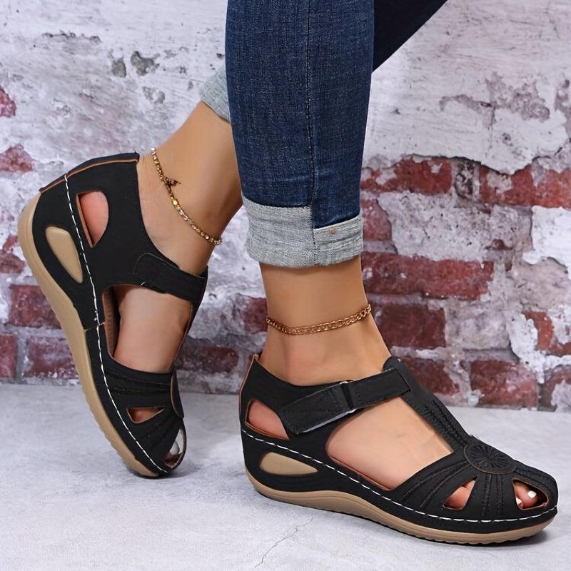 Women's Retro Wedge Sandals Closed Toe Soft Sole Outdoor Non Slip Sandals