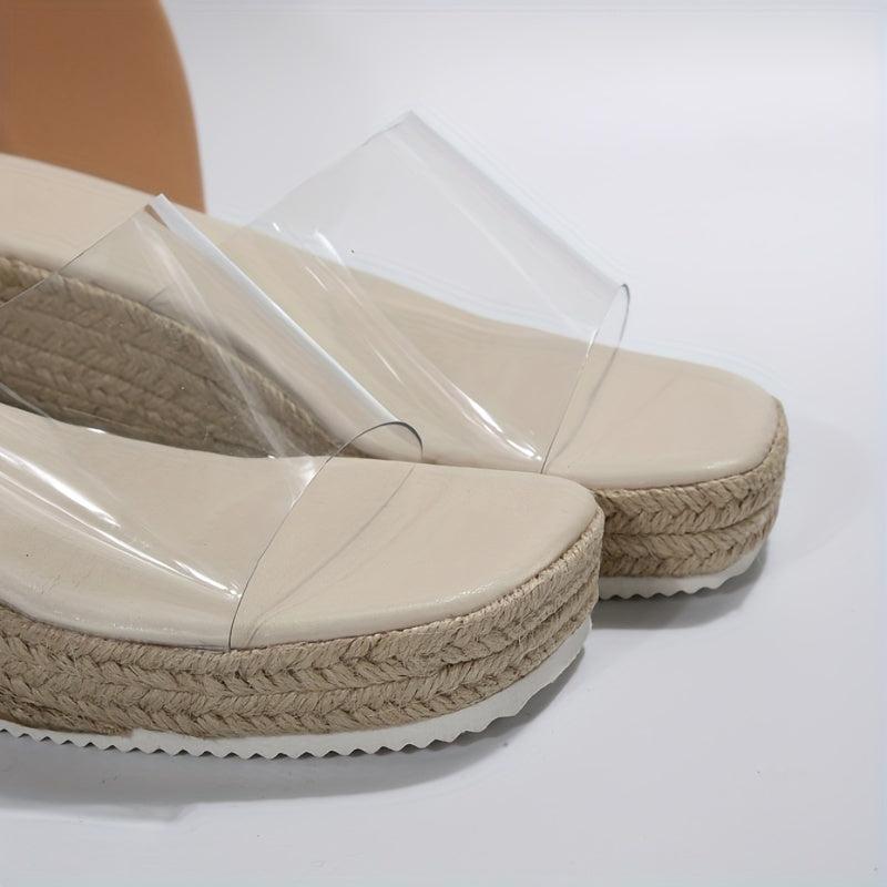Women's Transparent Espadrille Wedge Sandals Open Toe Slip On Slide Sandals