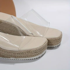 Women's Transparent Espadrille Wedge Sandals Open Toe Slip On Slide Sandals