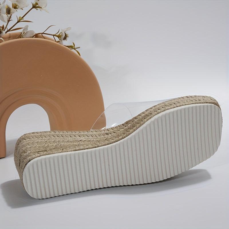 Women's Transparent Espadrille Wedge Sandals Open Toe Slip On Slide Sandals