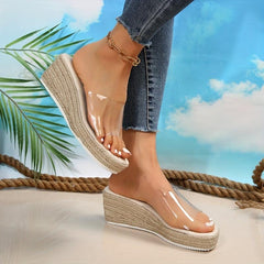 Women's Transparent Espadrille Wedge Sandals Open Toe Slip On Slide Sandals