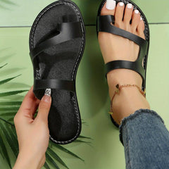 Women's Toe Loop Flat Slippers Open Toe Anti-skid Slides Sandals
