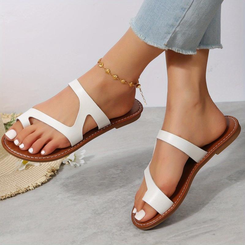 Women's Toe Loop Flat Slippers Open Toe Anti-skid Slides Sandals