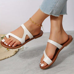 Women's Toe Loop Flat Slippers Open Toe Anti-skid Slides Sandals
