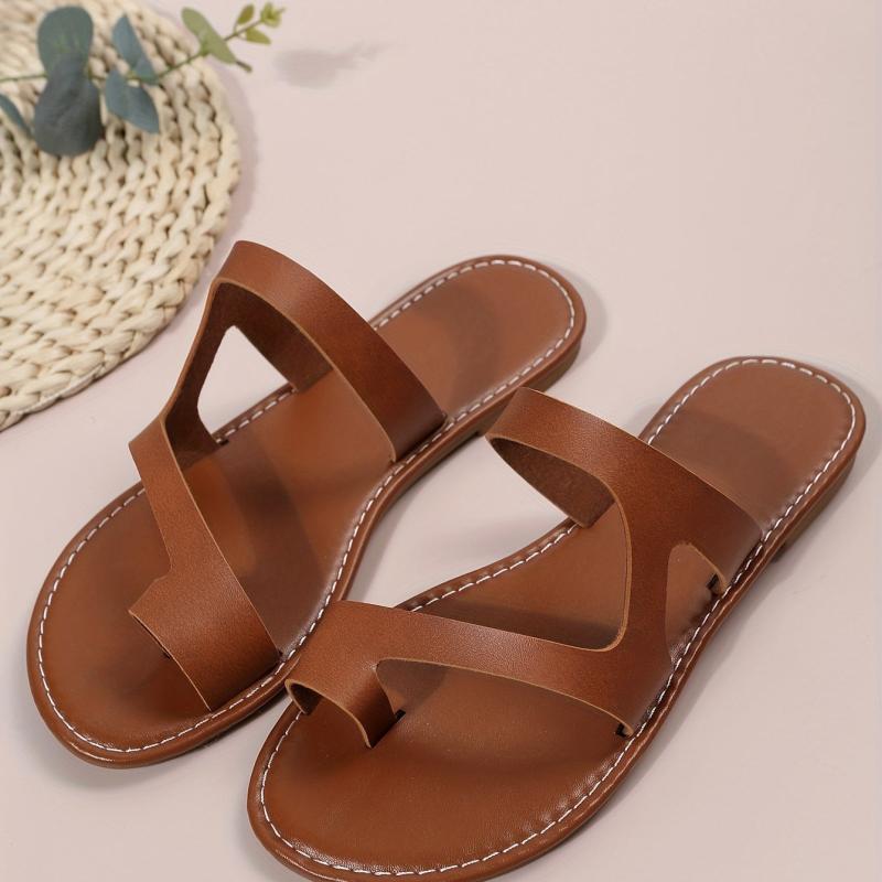 Women's Toe Loop Flat Slippers Open Toe Anti-skid Slides Sandals