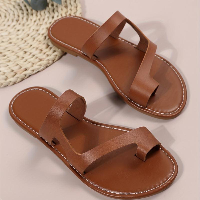 Women's Toe Loop Flat Slippers Open Toe Anti-skid Slides Sandals