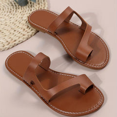 Women's Toe Loop Flat Slippers Open Toe Anti-skid Slides Sandals