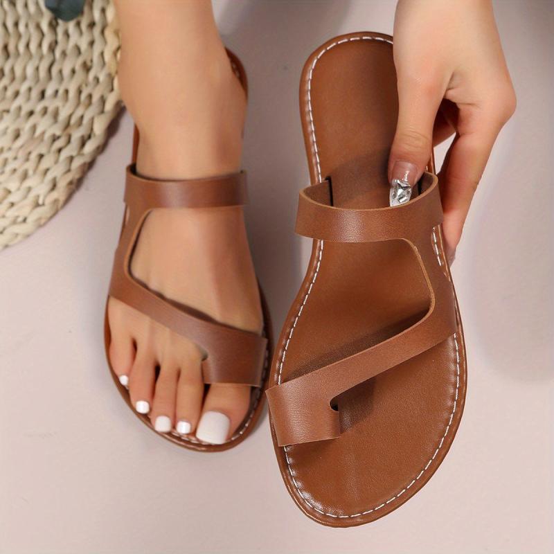 Women's Toe Loop Flat Slippers Open Toe Anti-skid Slides Sandals