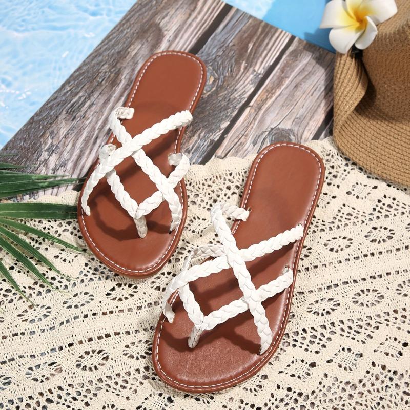 Women's Braided Cross Strap Slide Sandals Casual Flat Summer Shoes