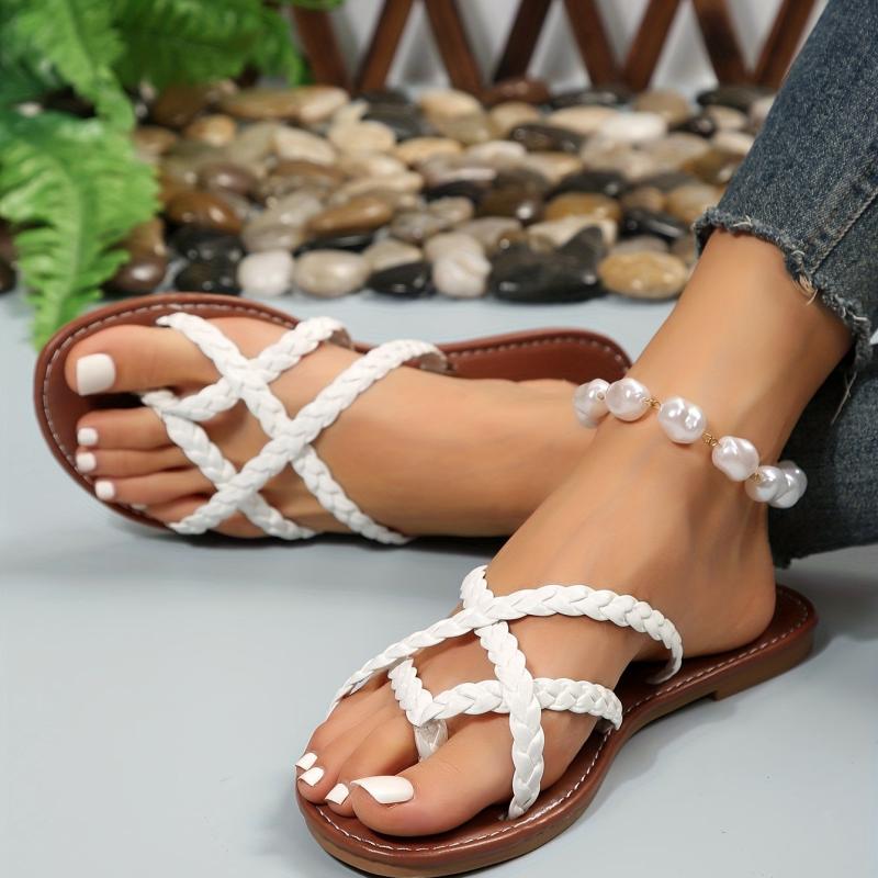 Women's Braided Cross Strap Slide Sandals Casual Flat Summer Shoes