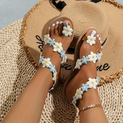 Women's Flowers Decor Toe Loop Flat Sandals