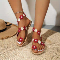 Women's Flowers Decor Toe Loop Flat Sandals