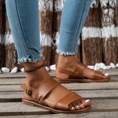 Women's Ankle Buckle Strap Sandals Faux Leather Open Toe Slingback Shoes