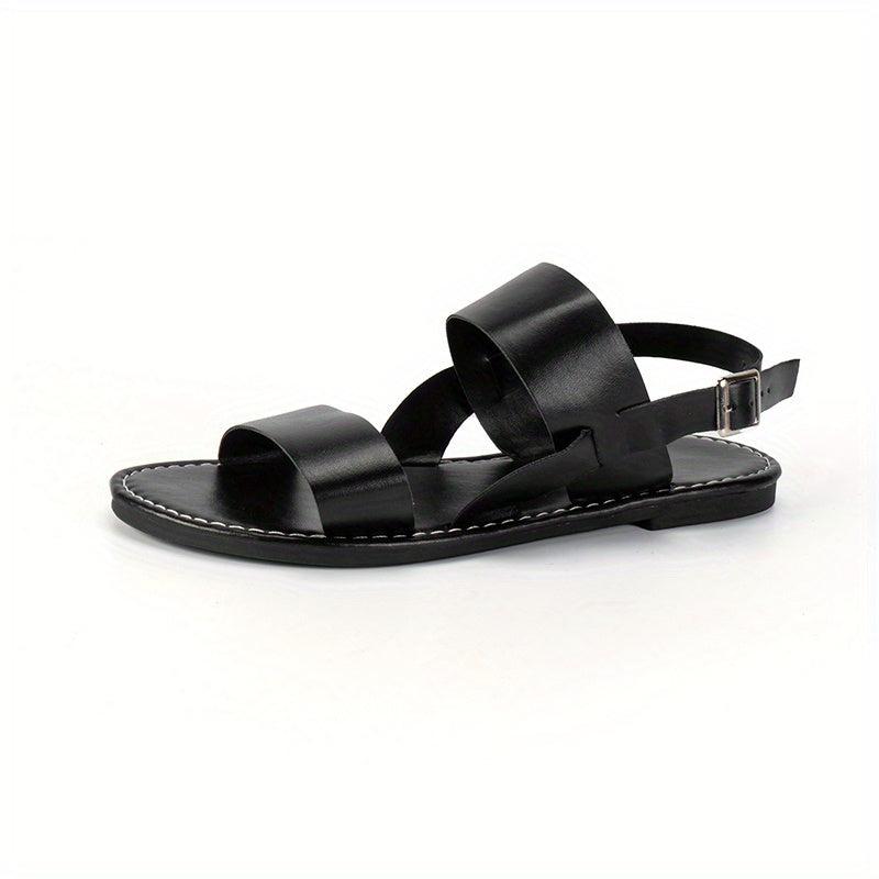 Women's Ankle Buckle Strap Sandals Faux Leather Open Toe Slingback Shoes