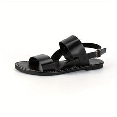 Women's Ankle Buckle Strap Sandals Faux Leather Open Toe Slingback Shoes