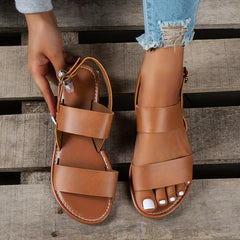 Women's Ankle Buckle Strap Sandals Faux Leather Open Toe Slingback Shoes