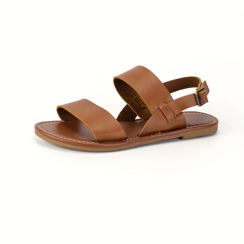 Women's Ankle Buckle Strap Sandals Faux Leather Open Toe Slingback Shoes