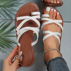 Women's Flat Slides Cross Strap Faux Leather Sandals