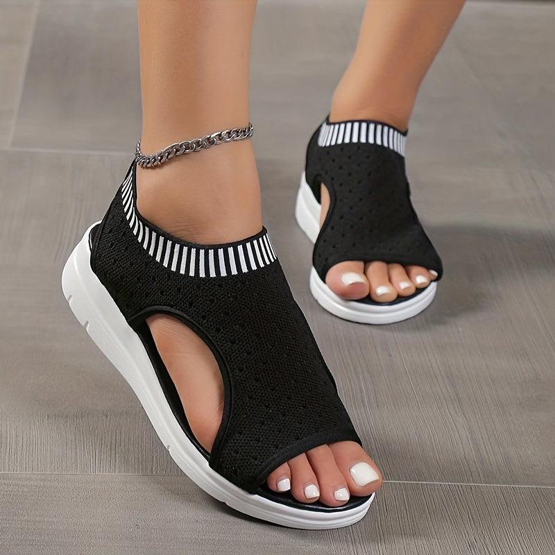 Women's Knit Sports Sandals Peep Toe Cut Out Slip-On Shoes