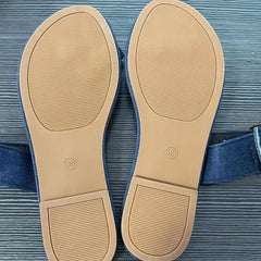 Women's Denim Toe Loop Slides Slip On Shoes Flat Slide Sandals