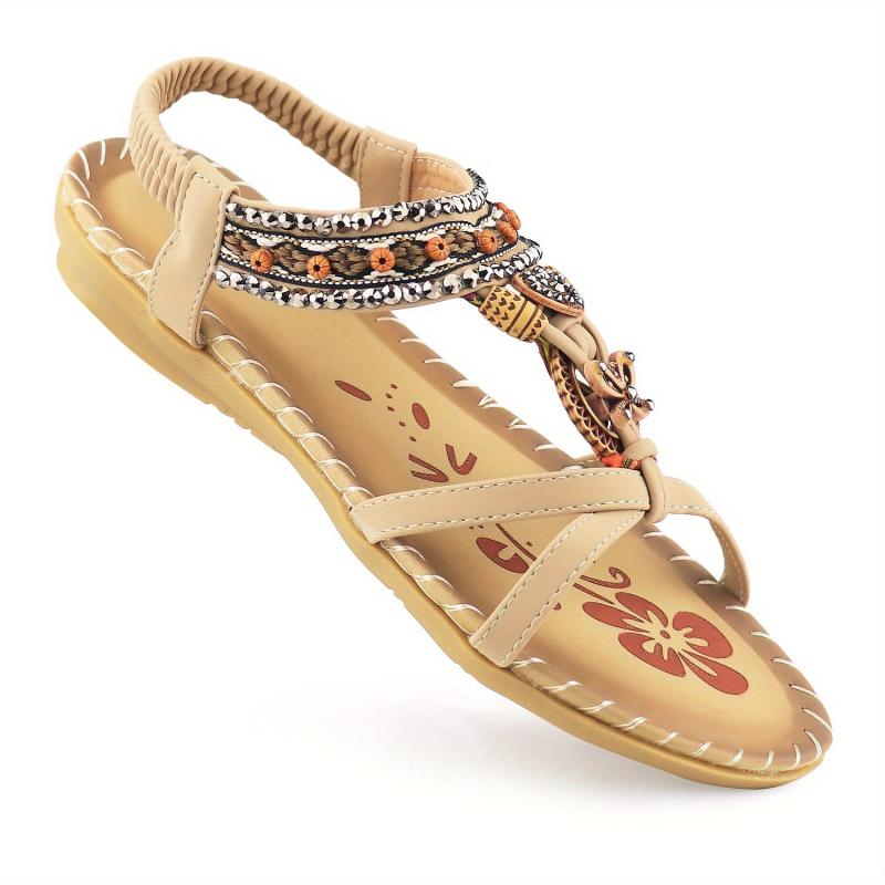 Boho Style Flat Sandals Rhinestone Butterfly Elastic Strap Shoes