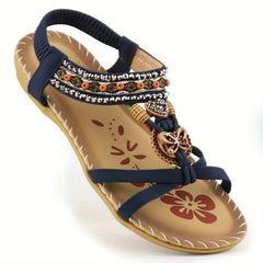 Boho Style Flat Sandals Rhinestone Butterfly Elastic Strap Shoes