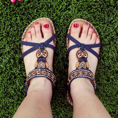 Boho Style Flat Sandals Rhinestone Butterfly Elastic Strap Shoes