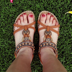 Boho Style Flat Sandals Rhinestone Butterfly Elastic Strap Shoes